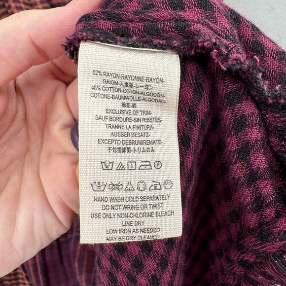 Free People Come On Over Maroon Wine Plaid Flannel Oversized Long Sleeve Shirt - Picture 14 of 14